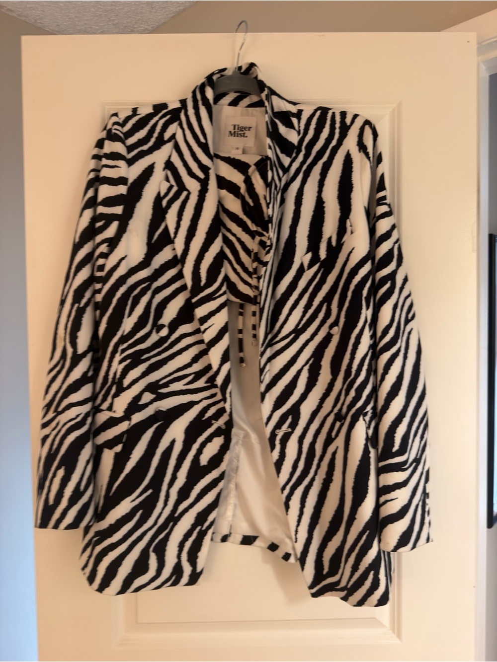 Tiger Mist Black and White Zebra-Print Blazer skirt and top set